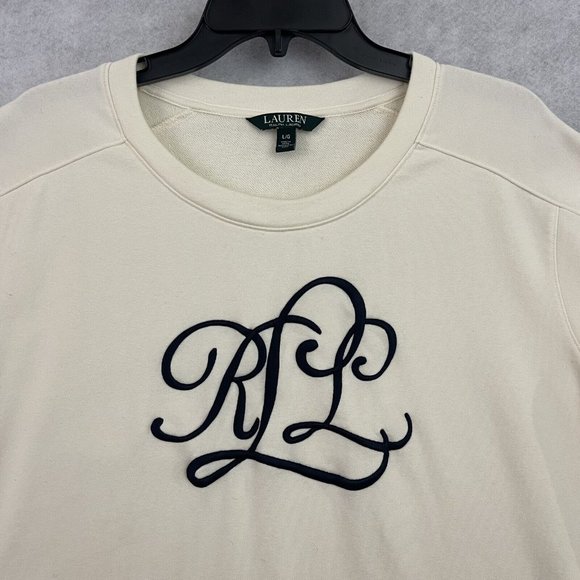 Ralph Lauren Sweatshirt Womens Large White Fleece Drawstring Cursive Script Logo - Picture 4 of 11